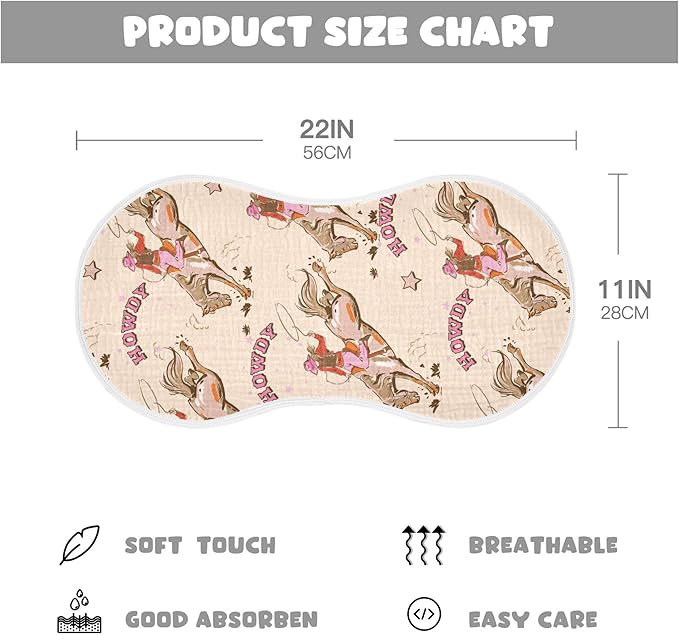 Cowgirl Western Vintage Burp Cloths Baby Boys Girls Absorbent Soft Cotton Burping Cloths Rags 4 Pack