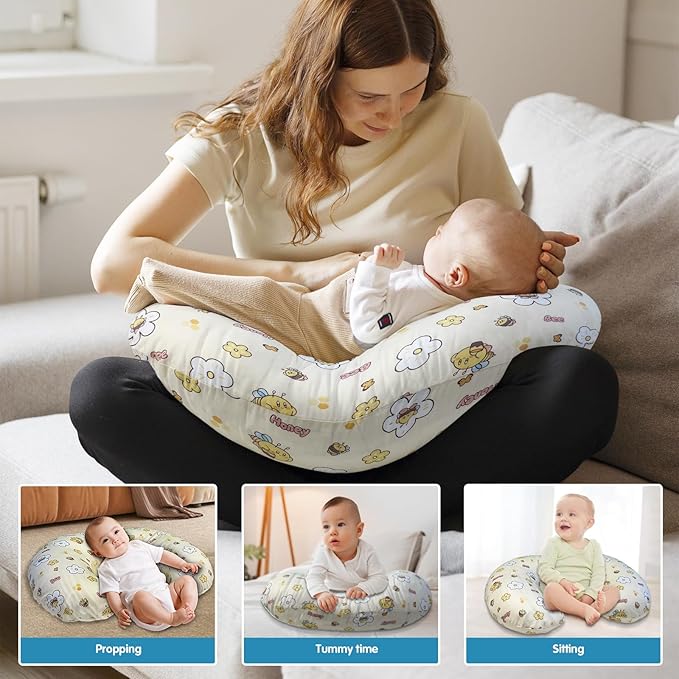 x-vesolje Nursing Pillow, Breastfeeding Pillow with Removable Cover, Ergonomic Breast Feeding Pillow, Baby Feeding Support Pillow for Mom Easier Breastfeeding- Original Size/Honey Bee