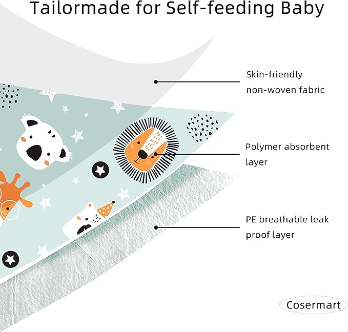 Baby Disposable Bibs 100 pcs -Self feeding Food Crumb Catcher