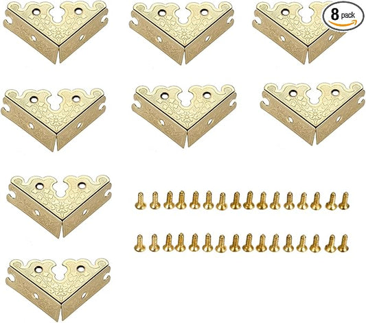 dophee 8Pcs Decorative Corner Protectors, Retro Style Edge Safety Guards Covers for Picture Frame Album Jewelry Box Gift Box Wooden Case Chest Tables Cabinet Furniture, 1.34"x1.34"-Gold