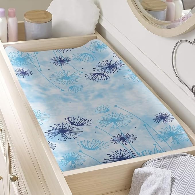 Dandelion Changing Pad Covers, Ultra Soft Baby Diaper Change Table Non Slip Contoured Pad Covers for Baby Boys Girls