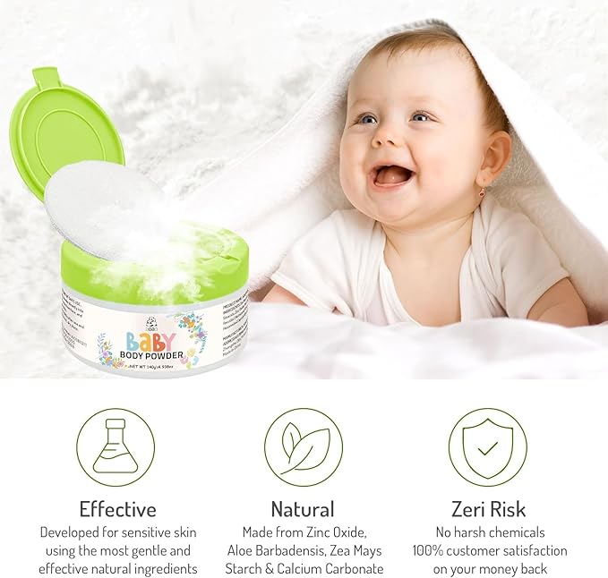Talc-Free Baby Powder, Natural Cornstarch with Zinc Oxide, Hypoallergenic Formula for Sensitive Skin Chafe & Itch Relief, Help Prevent Diaper Rash, Gentle Care for Delicate Infant Diaper Area, 5oz