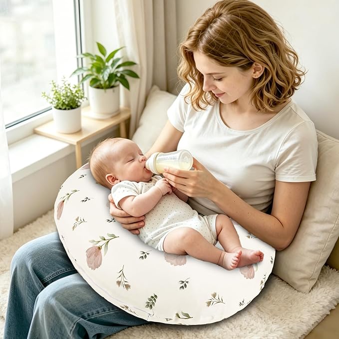 SWESEN Nursing Pillow Covers, Ultra Soft Nursing Cover for Breastfeeding Pillows, Stretchy Nursing Pillow Slipcover for Baby Girls Boys, Fits Standard Nursing Pillow, Floral
