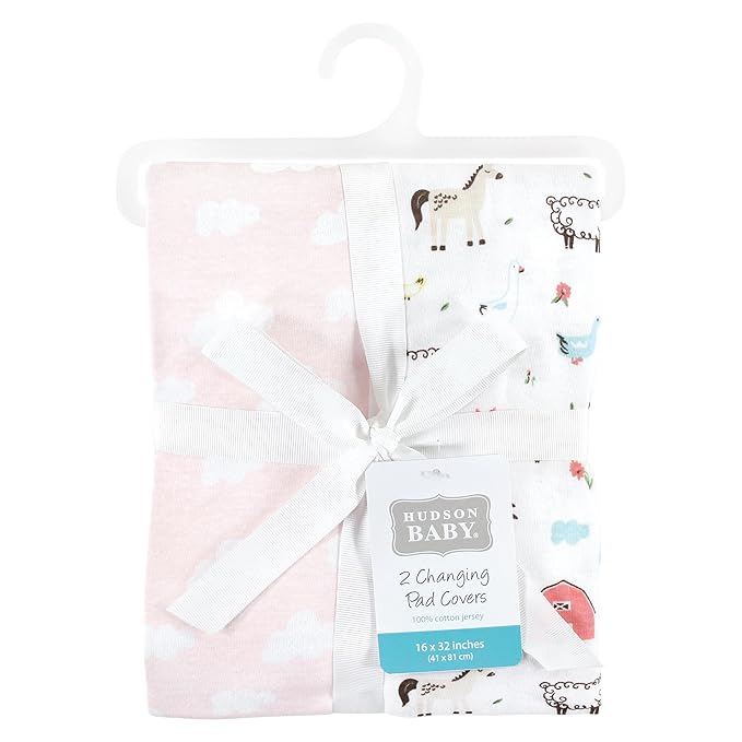 Hudson Baby Unisex Baby Cotton Changing Pad Cover, Girl Farm Animals, One Size