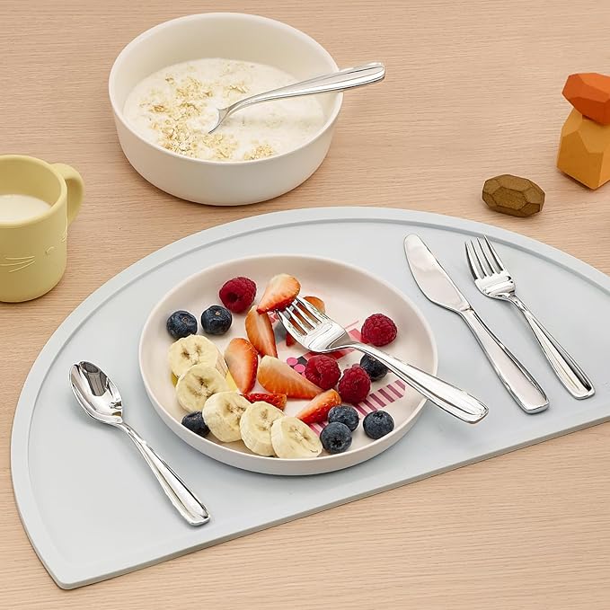 KINGSTONE Kids Silverware Set 3 Pieces, 18/10 Stainless Steel Kids Utensils, Children Safe Fork, Spoon & Knife, Food-Grade, Mirror Polished, Dishwasher Safe for Daily Use