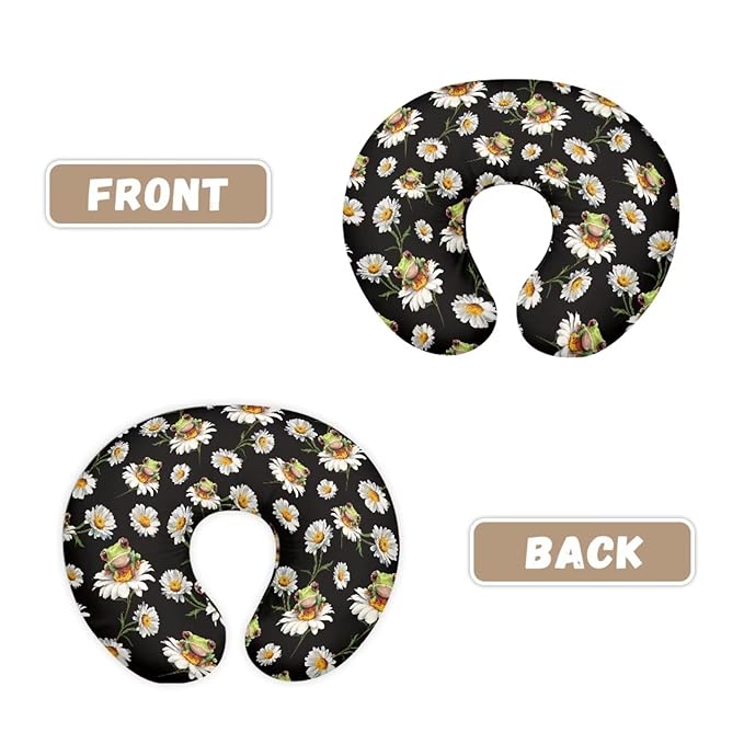 Nursing Pillow Cover Boy Girl, Machine Washable Breastfeeding Pillow Slipcover, Soft Nursing Pillowcase for Newborn Infant, Black Daisy Frog