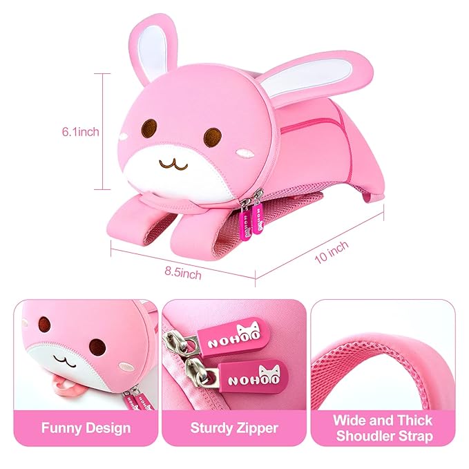 NOHOO Toddler Backpack Leash, Mini Cute Cartoon Animal, Waterproof Travel Book Bag for Baby Boys Girls 3~6 Years (Rabbit)