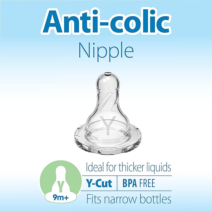 Dr. Brown's Natural Flow Level 3 Wide-Neck Baby Bottle Silicone Nipple, Medium-Fast Flow, 6m+ & Natural Flow Y-Cut Narrow Baby Bottle Silicone Nipple, Ideal for Thicker Liquids, 9m+