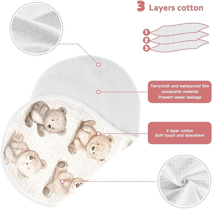 vvfelixl Watercolor Bears Burp Cloths for Baby Boy Girls Baby Washcloths Burp Rags 1 Pack