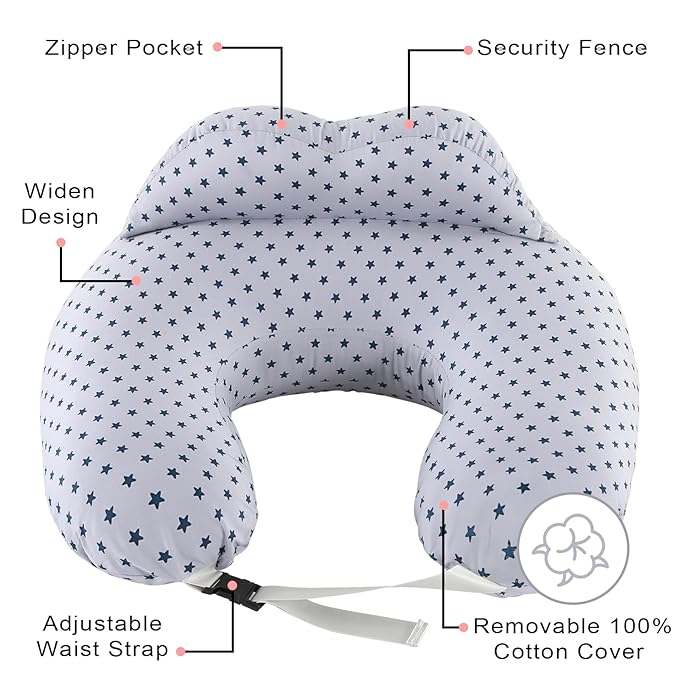BATTOP Nursing Pillow for Breastfeeding, Plus Size Breastfeeding Pillows for More Support,with Adjustable Waist Strap and Removable Cotton Cover, Adults Pillow, Grey
