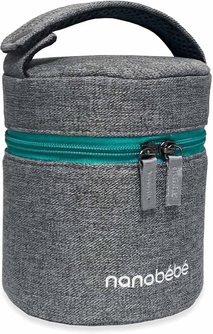 Nanobebe Breastmilk Baby Bottle Cooler & Travel Bag with Ice Pack Included. Compact Triple Insulated, Easily attaches to Stroller or Diaper Bag- Grey