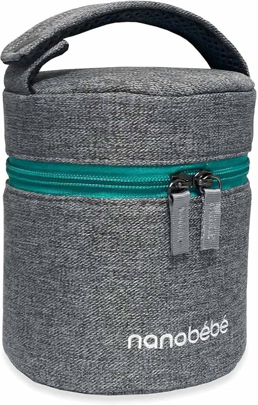 Nanobebe Breastmilk Baby Bottle Cooler & Travel Bag with Ice Pack Included. Compact Triple Insulated, Easily attaches to Stroller or Diaper Bag- Grey