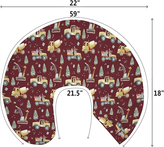 Red Christmas Construction Trucks Baby Nursing Pillow Covers for Boy Girl Dump Truck Excavator Animals Gifts Nursing Pillowcase for Breastfeeding Pillows Winter Holiday Soft Stretchy Slipcovers