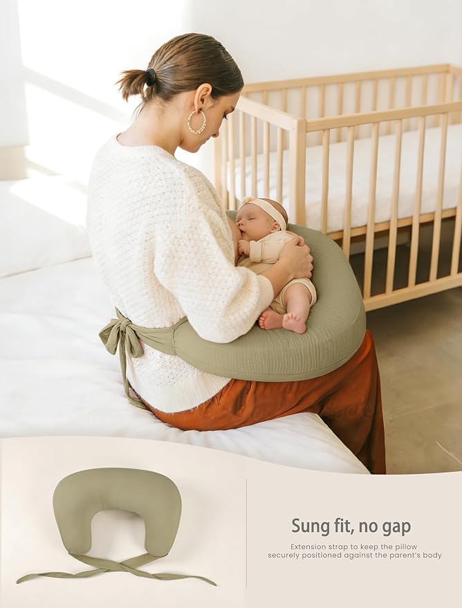 lulumoon Muslin Nursing Pillow Covers - 2-Pack Soft Cotton Slipcovers for Breastfeeding & Bottle-Feeding - Extension Strap for Snug Fit & No Sliding - Hidden Zipper Safety for Newborn Baby
