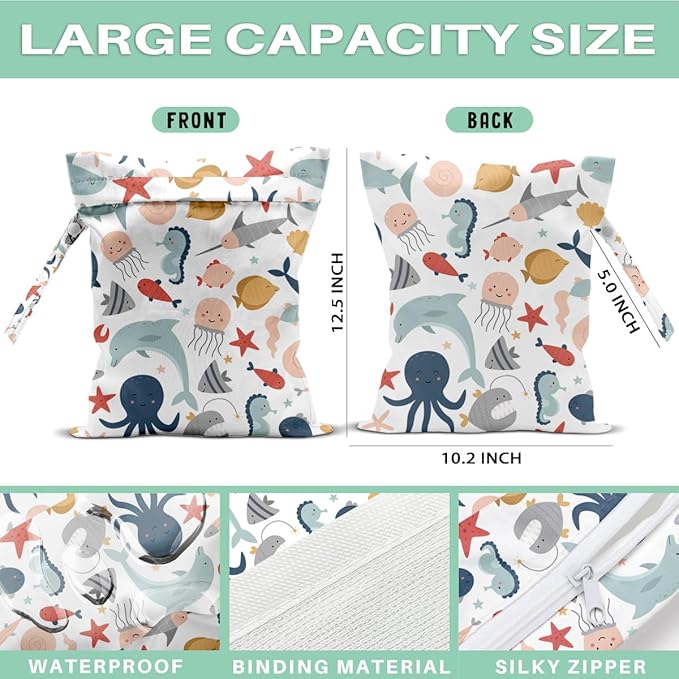 Fish Wet Dry Bags for Diaper Waterproof Swimsuit Washable Reusable Bag for Beach Diapers Dirty Yoga Gym Clothes Plant Gifts for Men Women Baby Friend