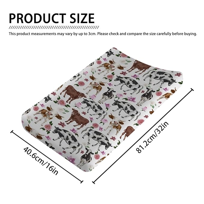 Cows Boho Retro Floral Changing Pad Covers Watercolor Farm Cow Flowers Diaper Change Table Sheets for Boys Girls Soft Stretch Changing Table Mats Sheets 32''x16''