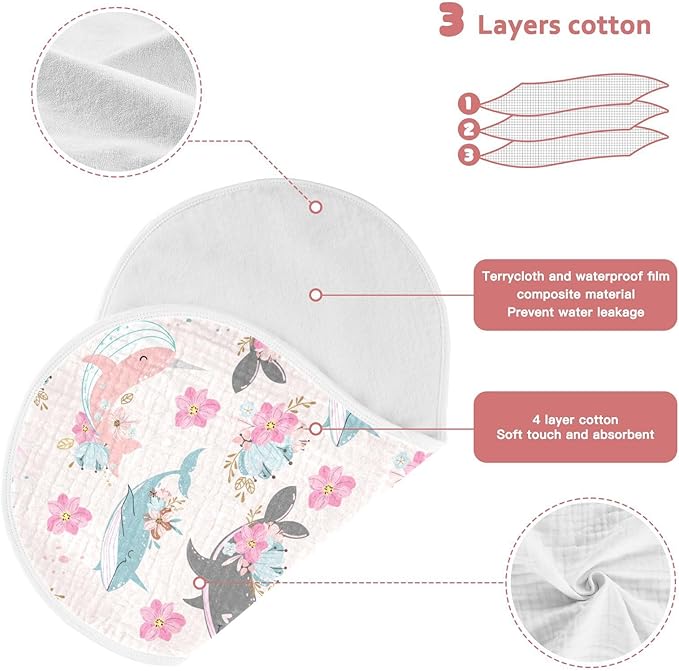 vvfelixl Baby Burp Cloths Whale Narwhal Flowers Baby Newborn Cotton Burping Cloths Set Baby Washcloths 4 Pack