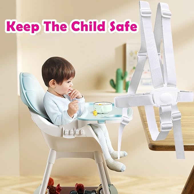 5 Point Harness Seat Belt Strap Belt,High Chair Strap,Baby Safe Harness for Stroller Pushchair Pram Buggy Safe Protection,Harness Strap Belt,Shoulder Strap Belts(White)