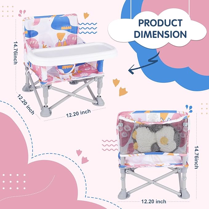 Portable Baby Chair, Folding Booster Seat with Tray for Dining Table Compact Camping Chair for Lawn Beach Travel Babies 6-36 Months
