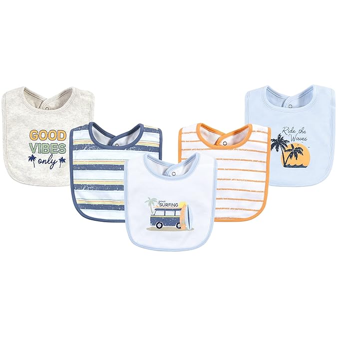 Hudson Baby Unisex Baby Cotton Bibs, Gone Surfing, One Size