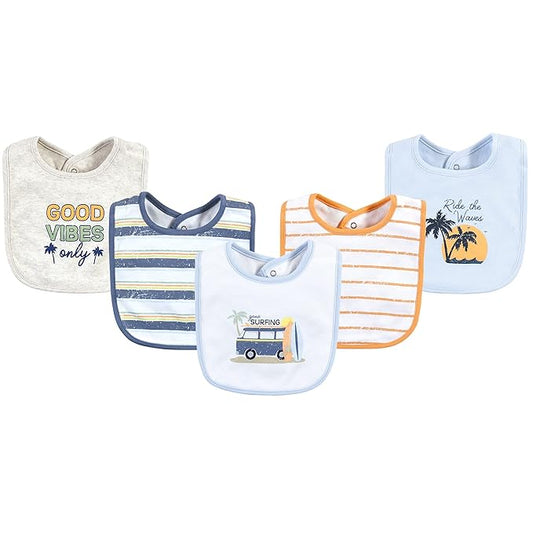 Hudson Baby Unisex Baby Cotton Bibs, Gone Surfing, One Size
