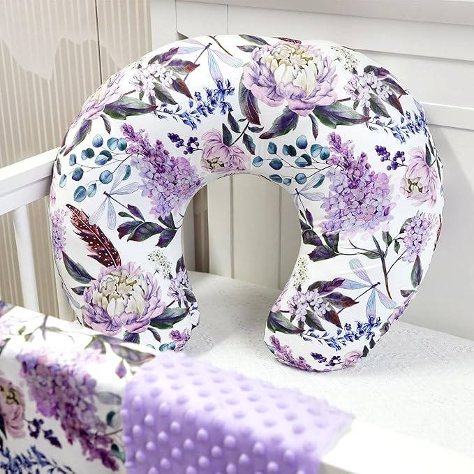 Purple Floral Wisteria Nursing Pillow Cover, Nursing Pillowcase Set for Baby boy or Baby Girl, Nursing Pillow slipcover Cushion Cover, Soft Fabric for snuggling Baby, Suitable for Nursing Pillows