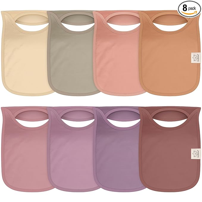 KeaBabies 8-Pack Bibs for Baby Girl, Boy - Pullover Large Baby Bibs for Drooling and Teething Infant, Newborn, Soft & Absorbent Organic Cotton, Long Torso Coverage Keep Toddler Clean & Dry (Mauve)
