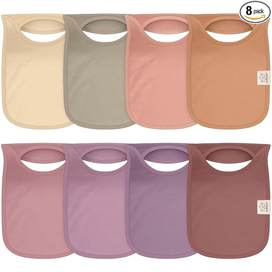 KeaBabies 8-Pack Bibs for Baby Girl, Boy - Pullover Large Baby Bibs for Drooling and Teething Infant, Newborn, Soft & Absorbent Organic Cotton, Long Torso Coverage Keep Toddler Clean & Dry (Mauve)
