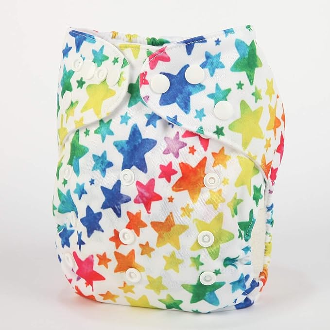 Baby Pocket Diaper Nappy Reusable Washable 8lbs to 36lbs (Multicolor Stars)