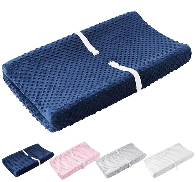 LOONAH Compact Small Changing Pad with Cover - 27" X 16" Contoured Baby Diaper Changing Pad for Combo Crib with Changing Table-Waterproof & Hypoallergenic, Safety Strap with Quick-Release Buckle-Blue