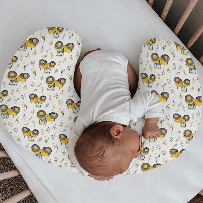 Watercolor Yellow Tractors Baby Nursing Pillow Covers for Boy Girl Farm Tractors Boho Leaves Nursery Feeding Pillowcase for Breastfeeding Pillows Farm Life Soft Stretchy Slipcovers for Newborn Infant