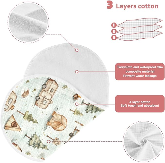 vvfelixl Baby Burp Cloths Cartoon Camping Caravan Baby Newborn Cotton Burping Cloths Set Babys Washcloths 4 Pack