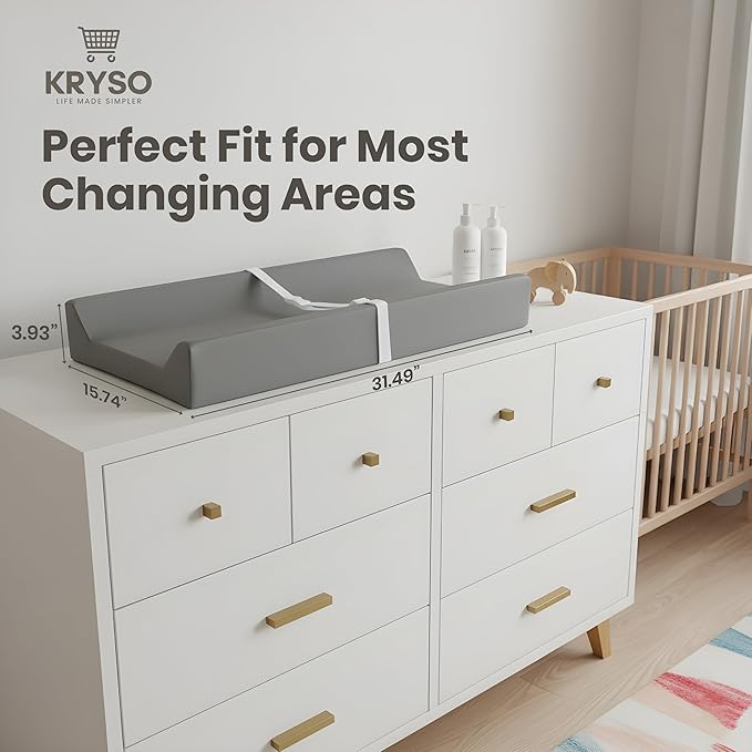 KRYSO Baby Changing Pad – Soft Vegan Leather Changing Pad, Waterproof and Wipeable Diaper Changing Mat, Easy-to-Clean Baby Mat for Newborns and Toddlers (Light Gray)