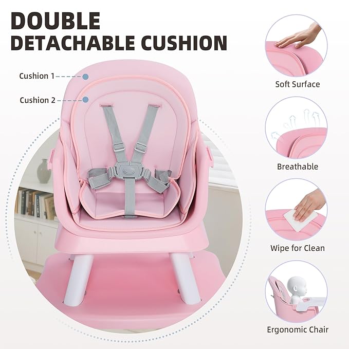 Baby High Chair, 8 in 1 Convertible Highchair, Booster Seat, Building Block/Activity Table, Stool, Feeding Chair with Dishwasher-Safe Tray, High Chairs for Babies and Toddlers (Pink)