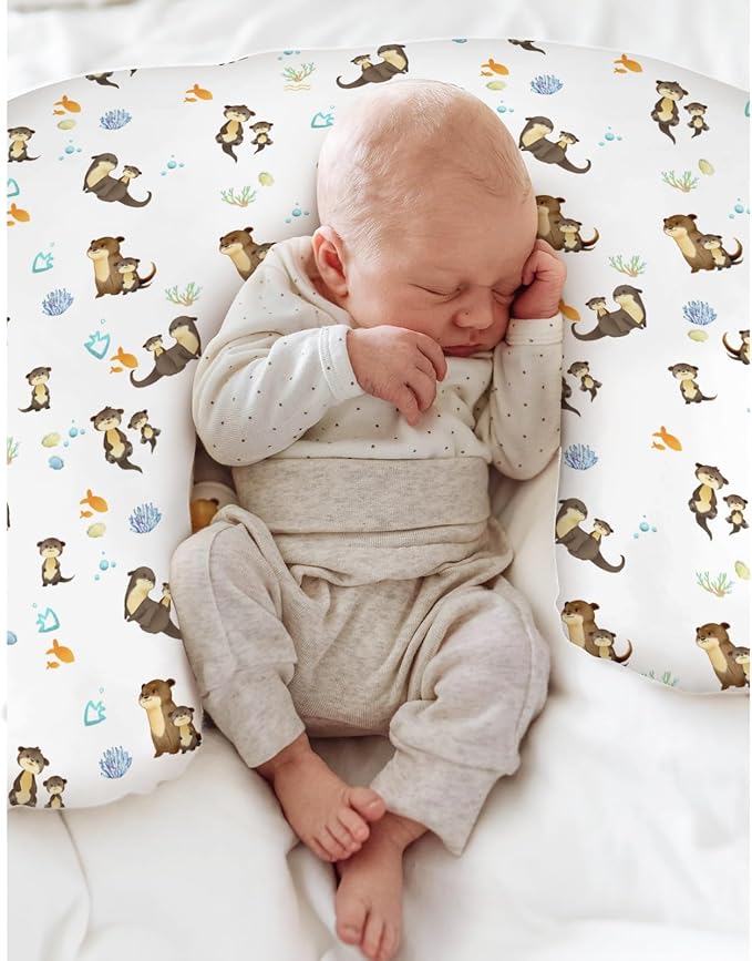 Cute Otters Family Baby Nursing Pillow Covers for Boy Girl Sea Otters Fishes Corals Conches Nursery Pillowcase for Breastfeeding Pillows Ocean Animals Soft Stretchy Slipcovers for Newborn Infant
