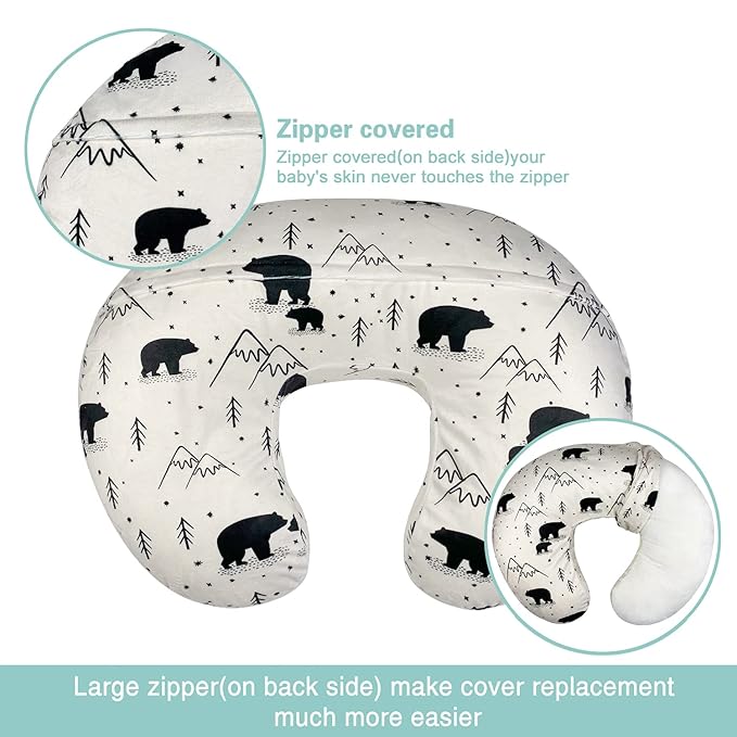 OWLOWLA Nursing Pillow Cover, Breastfeeding Pillow Slipcover Fits Nursing Pillow for Baby Boy Girl(Bear)
