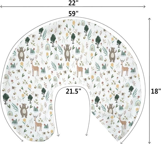 Whimsical Animals Baby Nursing Pillow Covers for Boy Girl Cute Animals Spring Nursing Pillowcase for Breastfeeding Pillows Bear Deer Bunny Rainbow Greenery Soft Stretchy Slipcovers for Newborn