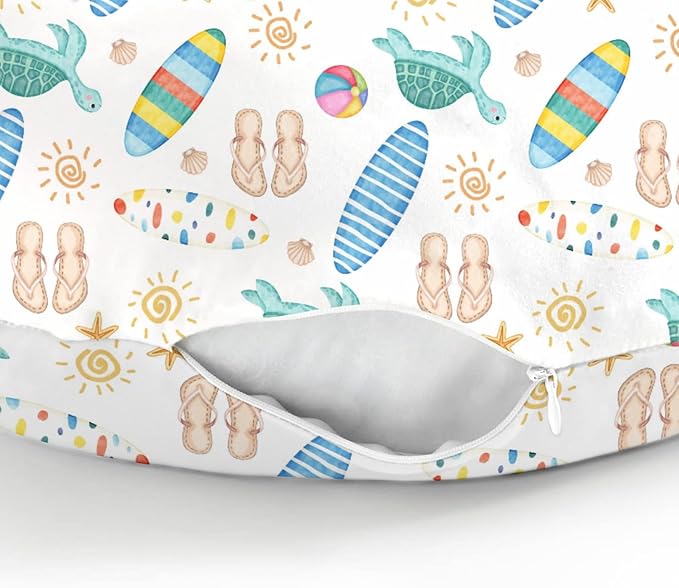 Boho Surf Summer Baby Nursing Pillow Covers for Boy Girl Colorful Surfboards Sun Starfish Conch Turtle Nursing Pillowcase for Breastfeeding Pillows Tropical Beach Soft Stretchy Slipcovers for Newborn