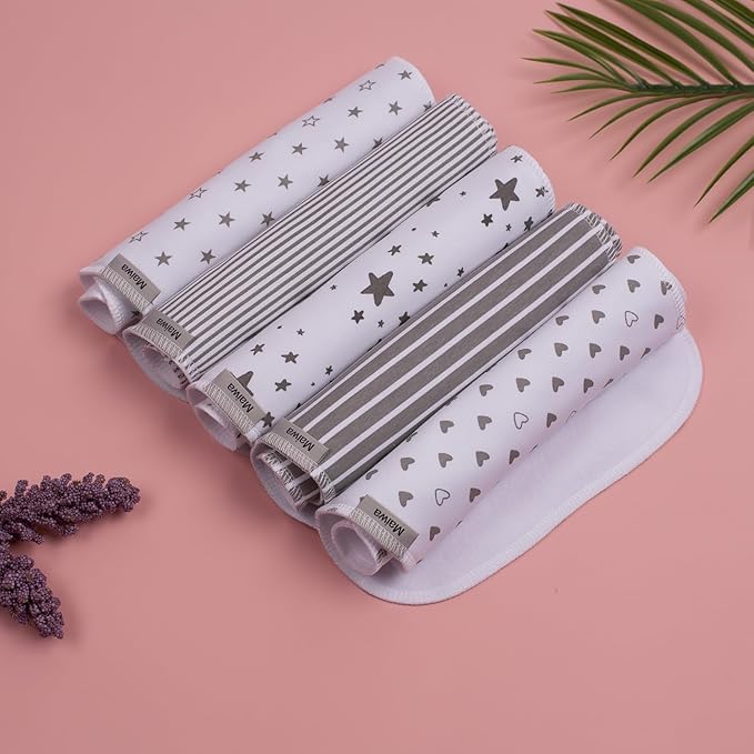 Maiwa 5 Pack Burp Cloths Baby Boy & Girl Soft Absorbent Burping Cloths for Babies, Newborn Spit Up Rags, Infant Towels, Unisex, Large 18.5" x 8.6" (Grey)