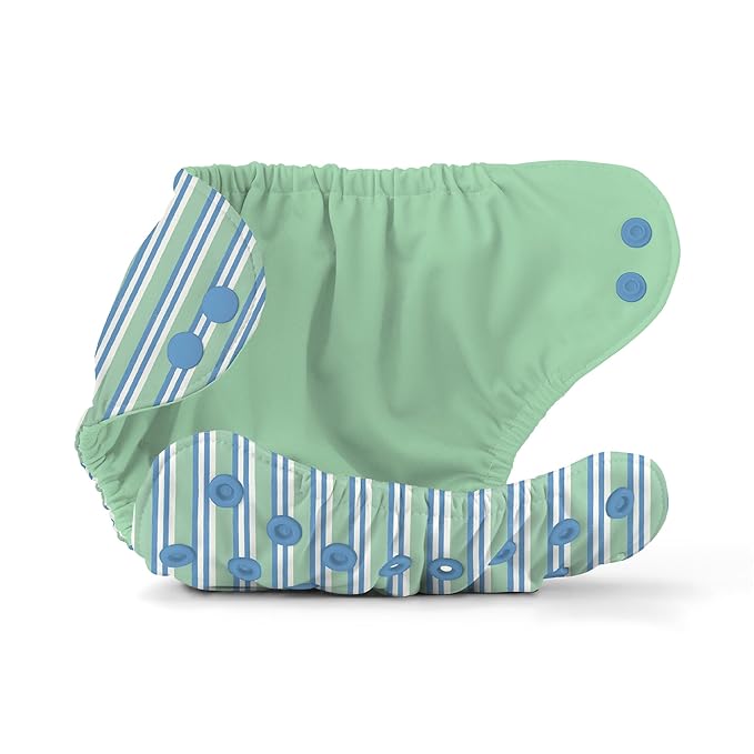 Esembly Cloth Diaper Cover - Reusable Swim Diaper, Waterproof, Breathable - Adjustable Outer Layer Over Absorbent Inner for Blowout Protection - Sunday Stripe, Size 2 (18-35lbs)