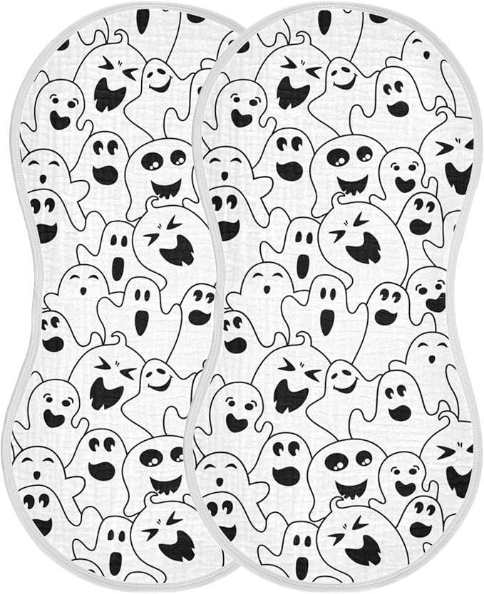 Muslin Burp Cloths for Baby Boys and Girls - 2-Pack Ultra Absorbent Halloween Ghosts Muslin Washcloths, Newborn Towel, Milk Spit Up Rags, Burp Cloth Bibs for Unisex, 22 x 11 Inch