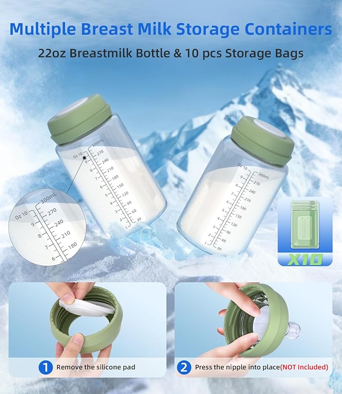 22oz Stainless Steel Breastmilk Cooler - 24Hrs Portable Breast Milk Chiller for Travel, Includes 2 BPA-Free Baby Bottles &10 Storage Bags, Leakproof Thermal Container for Working Moms, Green