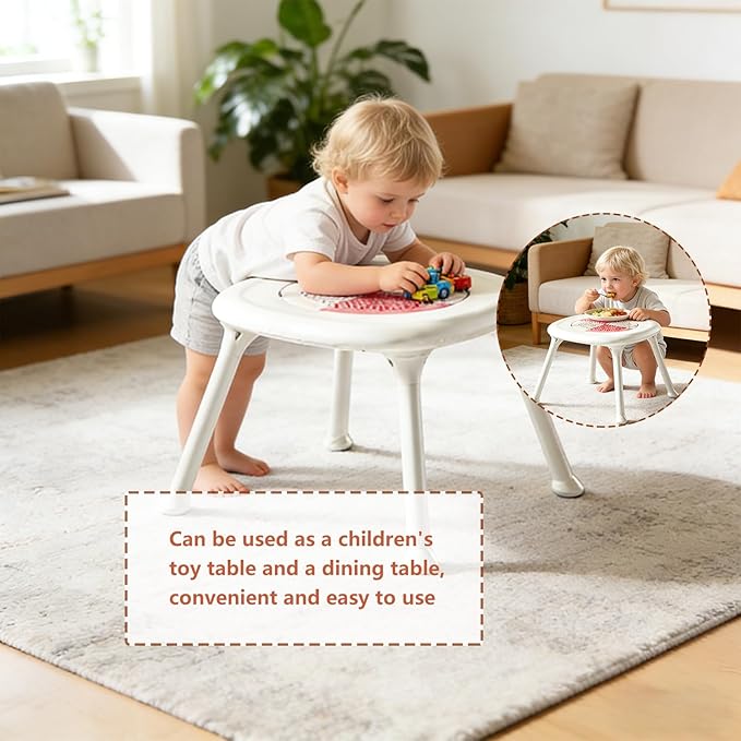 Convertible 4-in-1 Baby High Chair with Block Table, Infant to Toddler Feeding Chair with Play Tray & Built-in Toys, Removable PU Cushion, Easy to Clean Dining & Activity Chair–Pink