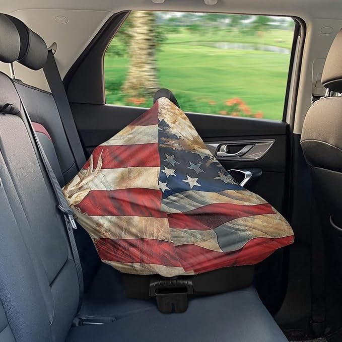 Belidome Deer American Flag Breastfeeding Cover 4th of July Nursing Cover Up for Breastfeeding Patriotic Baby Carseat Canopy Breathable