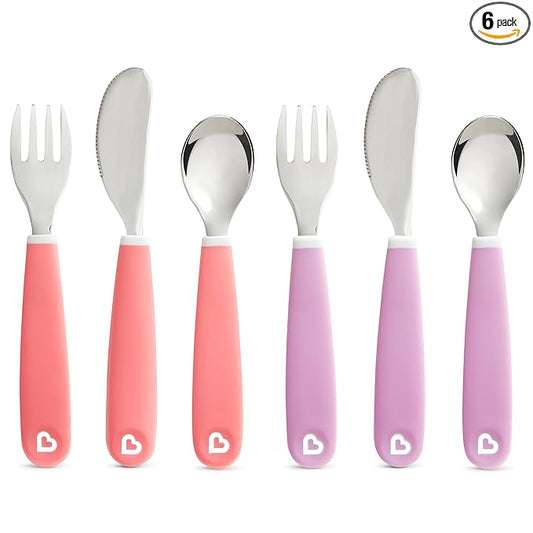 Munchkin® Splash™ Toddler Fork, Knife and Spoon Utensil Set, 6 Pack, Pink/Purple