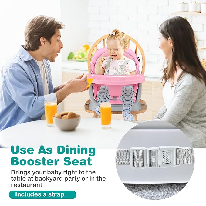 KOTEK Baby High Chair, 8 in 1 Convertible Highchairs for Babies and Toddlers, Building Block Table, Booster Seat, Toddler Chair with Removable Tray, Safety Harness, Dual Cushions (Pink)