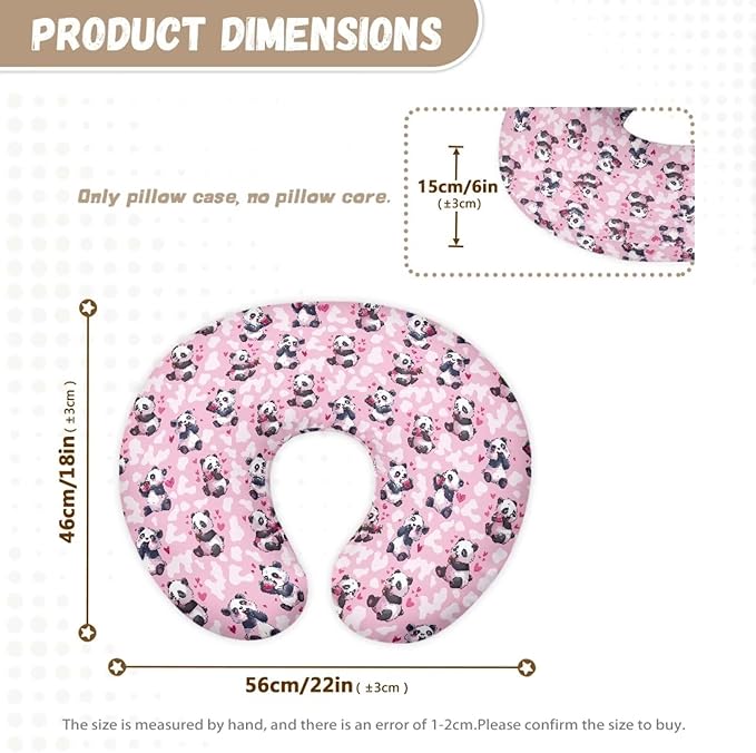 Pink Panda Nursing Pillow Cover for Feeding Pillow U-Shaped Breastfeeding Pillow Cover Hidden Zipper Design Soft and Skin-Friendly