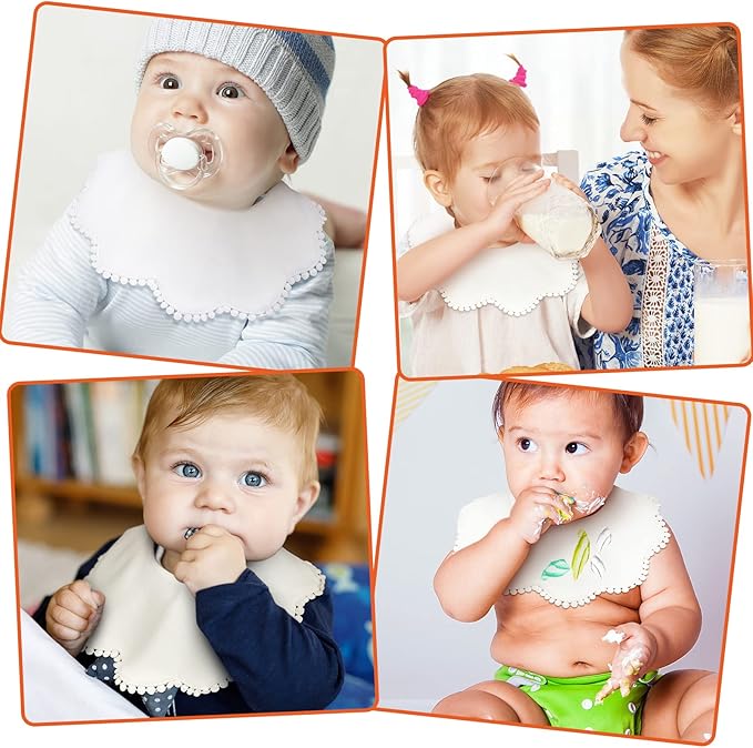 JenPen White Bibs for Girl Bandana Muslin 360 Bibs Baby Bandana Drool Set for Teething Toddler Girl