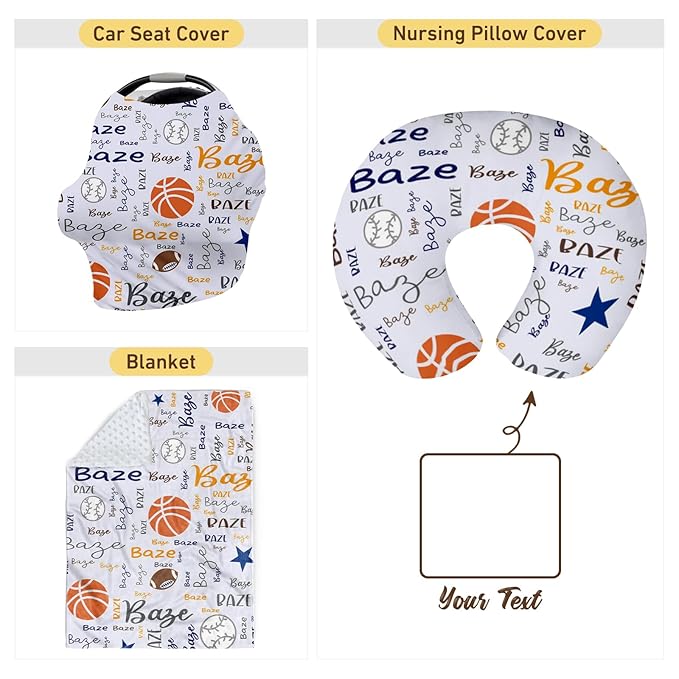 Baby Nursing Pillow Cover - Personalized Name Multiball Theme Breastfeeding U-Shaped for Bottle Feeding, Ultra Soft Comfortable Breastfeeding Pillow Cover for Infant Baby Boys and Girls