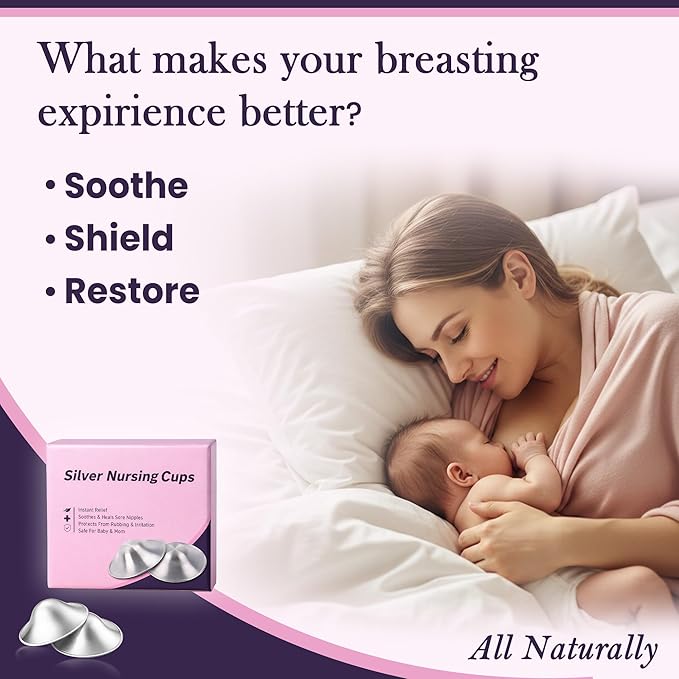 999 Pure Silver Nursing Cups for Breastfeeding – Silver Nipple Covers Breastfeeding Moms Use, Silver Nipple Shield & Nursing Cups for Sore, Sensitive Nipples, Reusable Silver Cups Breastfeeding Care